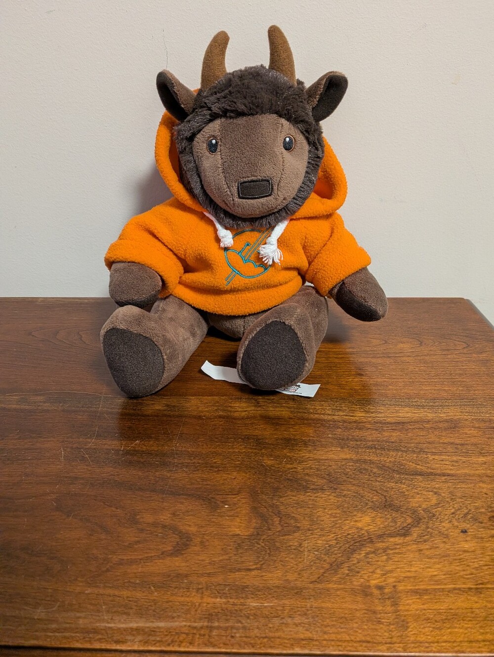 Stuffed Animal House. Plush Buffalo in Orange Hoodie  Brown. EUC Unique Toy .